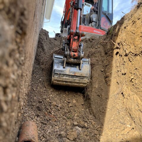 Exterior foundation waterproofing in Chesterland Ohio showing excavation and membrane installation by N & J Excavating - Part 2