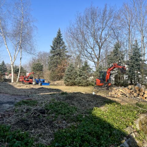 Land clearing in Kent Ohio showing brush and tree removal for site preparation by N & J Excavating - Part 1